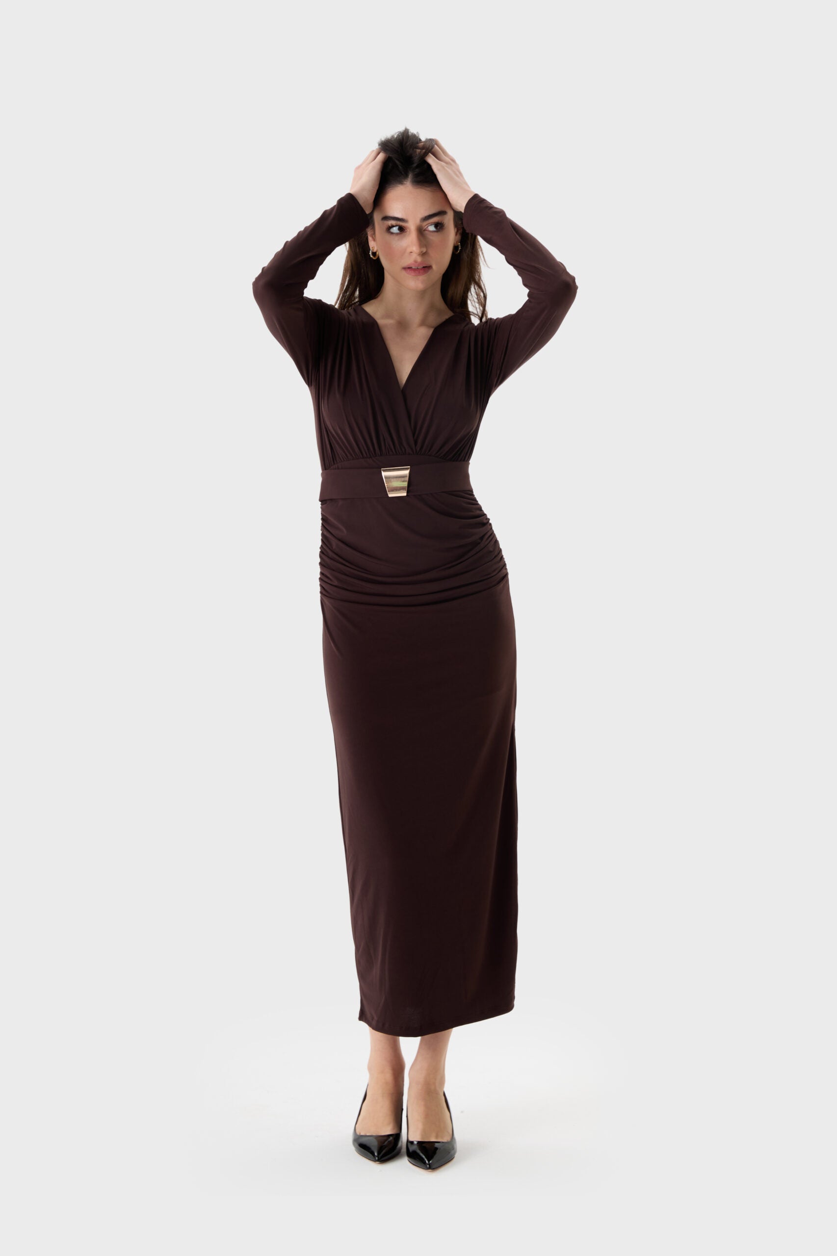 Celine V-neck Long-Sleeve Midi Dress image 2