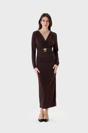 Celine V-neck Long-Sleeve Midi Dress image 0