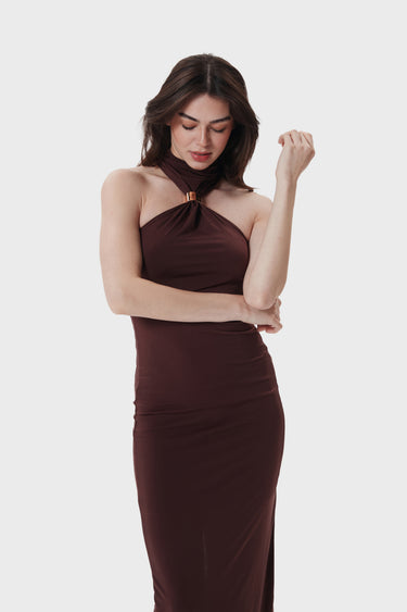 Brown Halter Maxi Dress