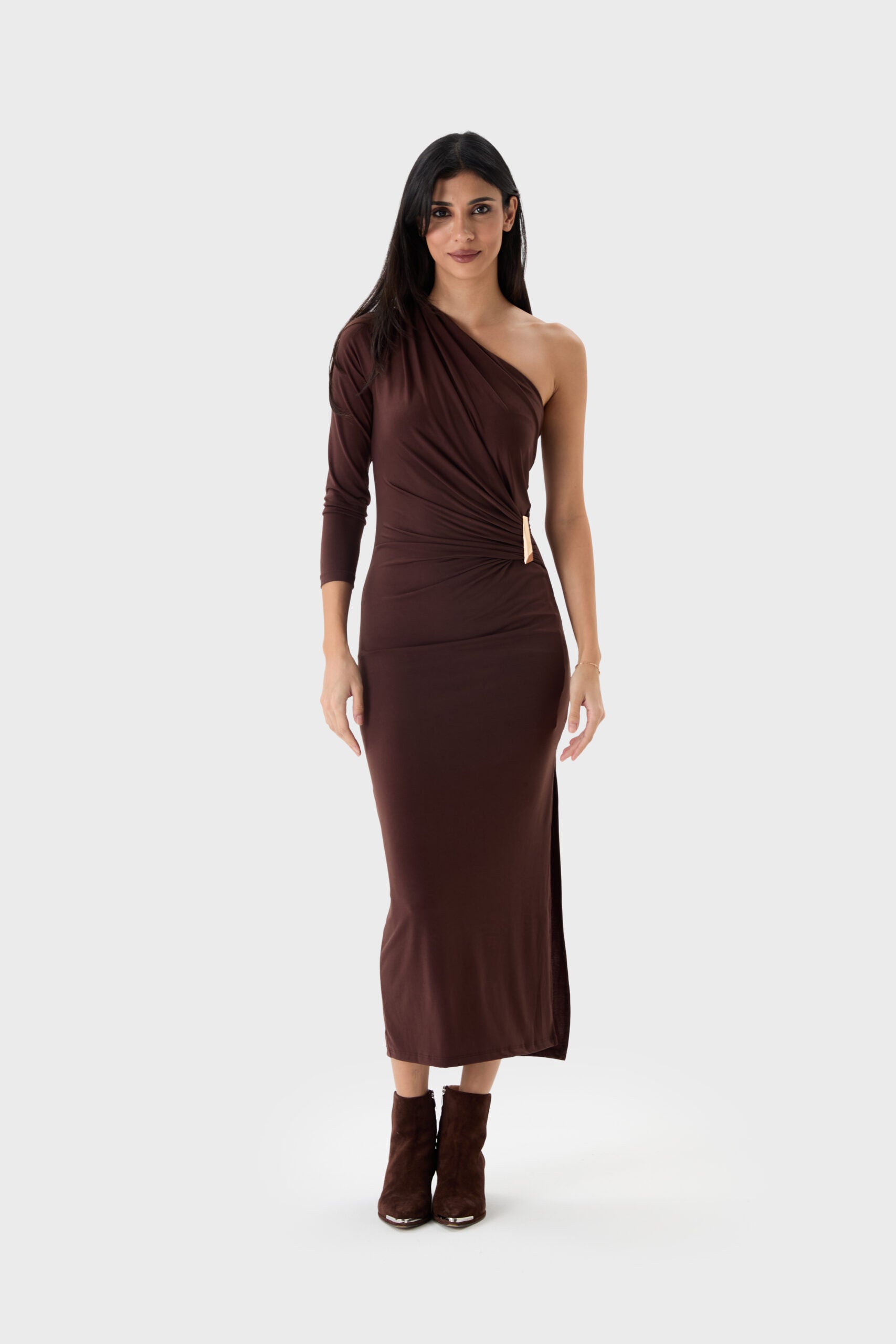 Perry One-Shoulder Draped Maxi Dress<span> - </span>Hot Chocolate, L image