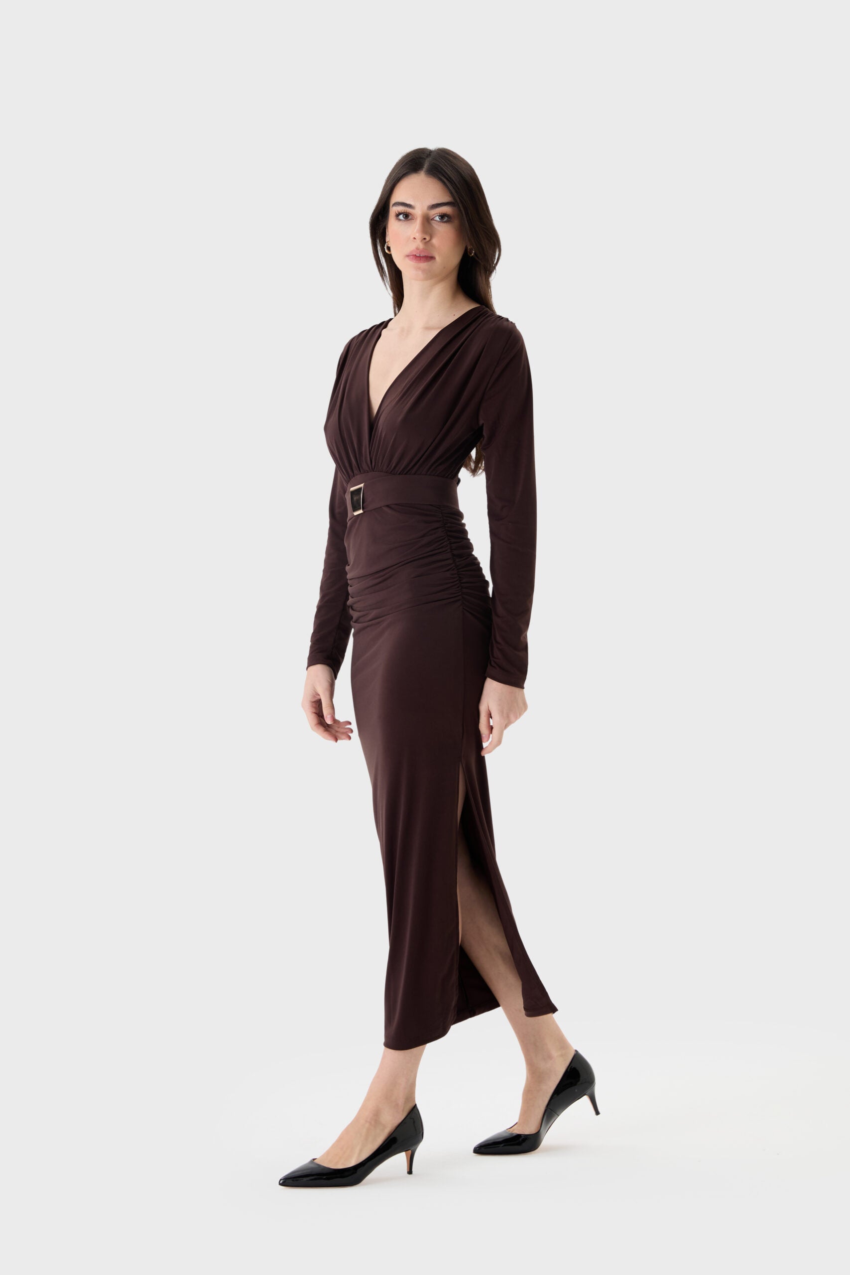 Celine V-neck Long-Sleeve Midi Dress image 1